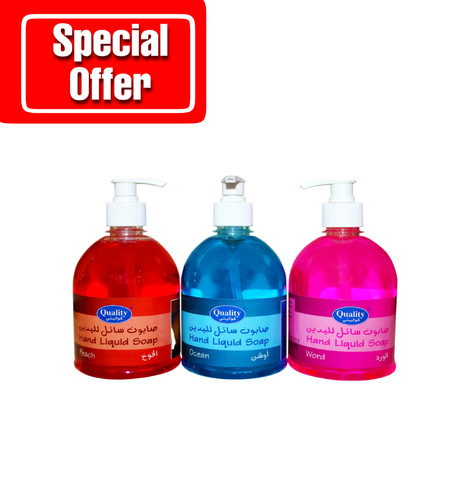 OFFER 3 PCS ( QUALITY HAND LIQUID SOAP 500 ML - PEACHE / ROSE / OCEAN )