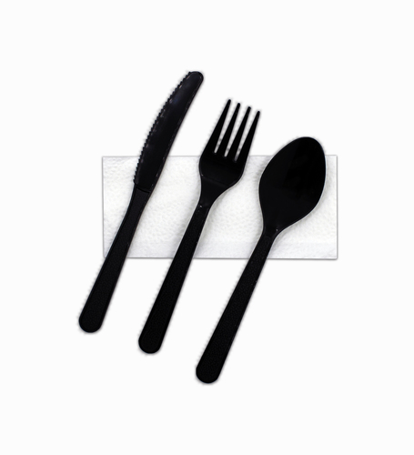 Kuwaitina - 1 PACK PLASTIC CUTLERY SET 4 PCS - 4 pieces disposable plastic cutlery set Spoon + Fork + Knife + Tissue