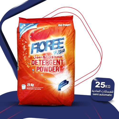 Kuwaitina - FIOREE 25 KG - NORMAL MACHINES - Clothes washing powder detergent for normal washing machines. 
 A new Emirati product with a powerful advanced formula to remove stains and dirt.