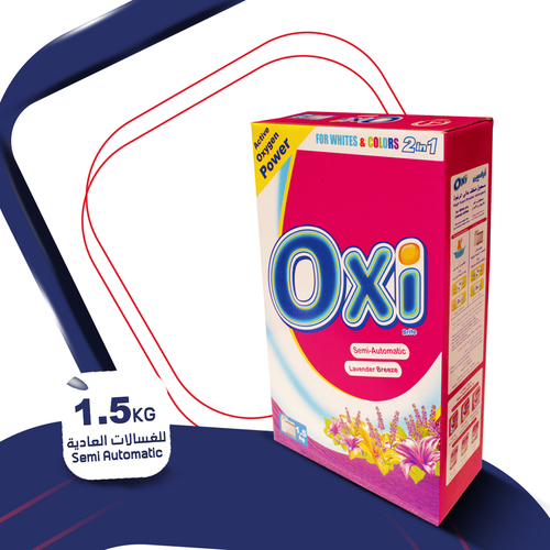 OXI SEMI-AUTOMATIC POWDER DETERGENT 1.5 KG - LAVENDER BREEZE - oxi 1.5 kg for semi-automatic washing machines 
 
 
 components ensure the safety of all clothes without any residue on your clothes 
 
 
 with the power of effective oxygen for white & colors clothes