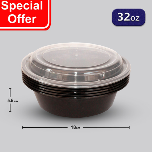 Kuwaitina - OFFER 10 PCS ROUND MICROWAVE CONTAINERS 32 OZ - BLACK