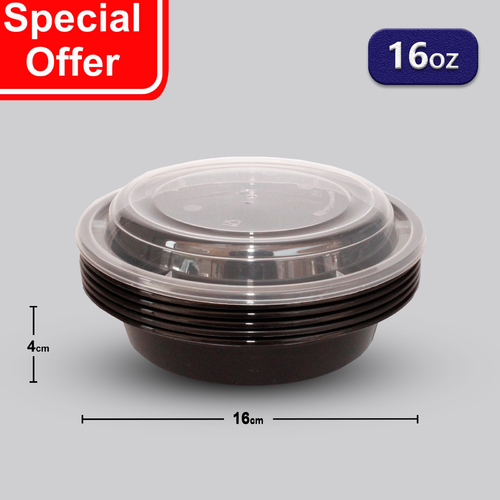 Kuwaitina - OFFER 10 PCS ROUND MICROWAVE CONTAINERS 16 OZ - BLACK