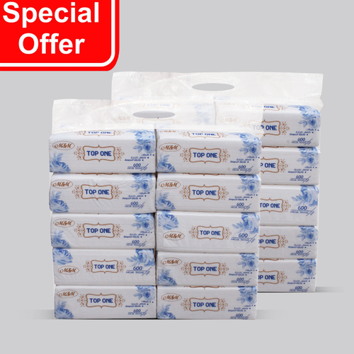 OFFER 20 PCS TOP ONE FACIAL TISSUE 600 SHEETS - 1 bag = 600 sheets - 4 ply paper size : 20 cm × 18 cm soft touch