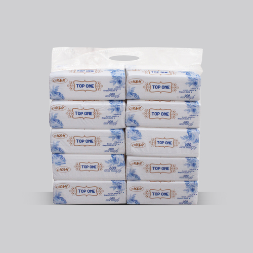 PACKET 10 PCS TOP ONE FACIAL TISSUE 600 SHEETS - 1 bag = 600 sheets - 4 ply paper size : 20 cm × 18 cm soft touch