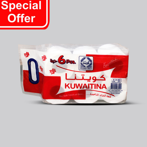 KUWAITINA 6 PCS TOILET ROLL 60 GM - Toilet Roll - Hight Quality embossed sheets - 2ply