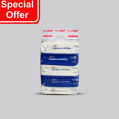 OFFER 5-PIECE PACK OF KUWAITINA TISSUE BAGS HAND TOWELS - 100-sheet × 2ply inside each bag paper size = 21 cm × 22 cm