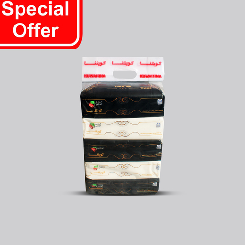 OFFER 5-PIECE PACK OF KUWAITINA TISSUE BAGS - 200-sheet × 2ply inside each bag paper size = 21 cm × 22 cm