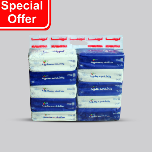 OFFER 10-PIECE PACK OF KUWAITINA TISSUE BAGS HAND TOWELS - 100-sheet × 2ply inside each bag paper size = 21 cm × 22 cm