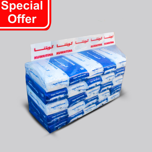 CARTON 25-PIECE OF KUWAITINA TISSUE BAGS HAND TOWELS - 100-sheet × 2ply inside each bag paper size = 21 cm × 22 cm