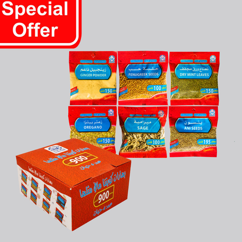 KUWAITINA 6 PIECES HERBS BOX - box 6 pieces : -dry mint leaves -sage -ani seeds -fenugreek seeds -ginger powder -oregano