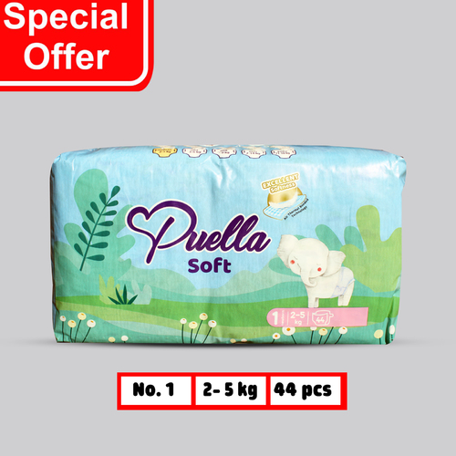 BUELLA SOFT TURKISH BABY DIAPERS - Description : Turkish Baby Diapers 
 Size : No.1 : Newborn / 2-5 kg / 44 pieces No.2 : Mini / 3-6 kg / 40 pieces No.3 : Midi / 4-9 kg / 36 pieces No.4 : Maxi / 7-14 kg / 32 pieces No.5 : Junior / 11-18 kg / 26 pieces 
 Ingredients : Super absorbent polymer,polyethylene,polypropylene ( nonwoven fabric ),cellulose,hotmelt glue,spandex yarn 
 How to use : - place the baby diaper beneath the baby, as velcro tapes on backward. Fold the leg cuffs inward - pull the patterned frontal tape towards belly of your baby . - Smooth the diaper and attach the velcro tapes to the patterned frontal tape. - In order that the diaper snugly fits your baby, attach the velcro tapes to be equal distance from either side .