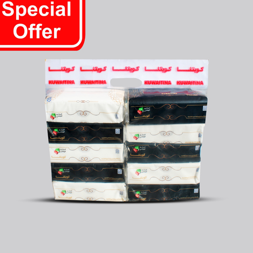 عرض ربطة 10 حبة كلينكس أكياس كويتنا 200 ورقة مزدوجة - 200 ورقة × 2 طبقتين داخل كل كيس
حجم الورقة = 21 سم × 22 سم