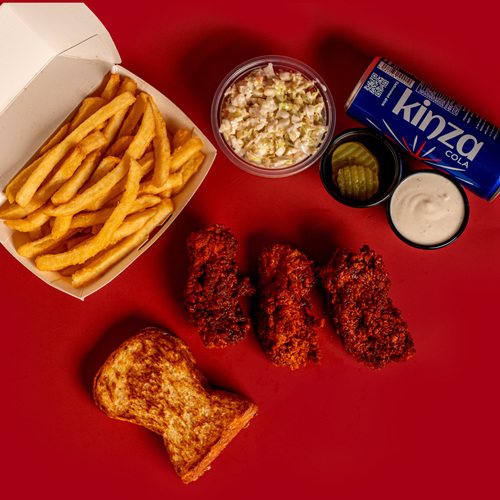 Nashville Tenders - 3 pieces of Nashville Spicy with ranch sauce, brioche bun, fries and a soft drink.