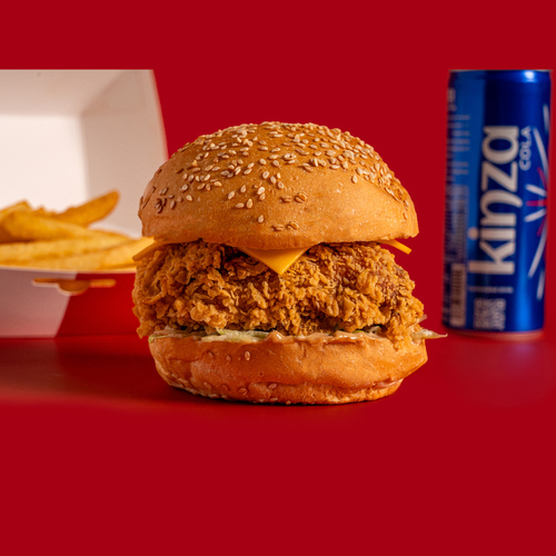 The Smokey Meal - This Meal consists of brioche bread, crispy chicken breast, distinctive smoky sauce, lettuce, and cheese, with fries and soft drink.