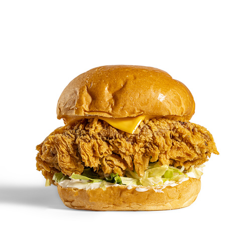 Chicken Fillet - Indulge in our Brioche chicken fillet sandwich, featuring a crispy, juicy chicken breast, your choice of mayo or hot sauce, fresh lettuce, and melted cheese,