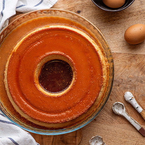 Creme Caramel - Our delicious cream topped with a golden layer of caramel. Preparation time:24 hours.