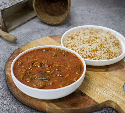 Okra Stew - Okra cooked with meat and tomato stew served with vermicelli rice