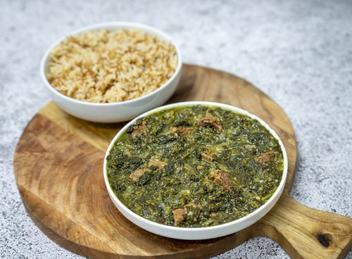 Spinach Stew - Spinach cooked with meat stew served with vermacelli rice