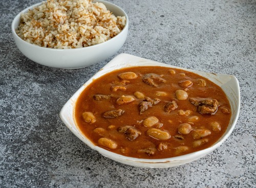 White Beans Stew - White beans cooked with meat and tomato stew served with vermacelli rice
