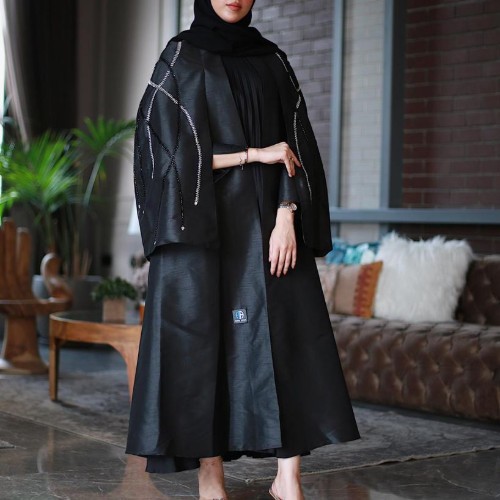 Cape Abaya - Abaya for doubtful occasions, black and silver manual check, the raw type, Shanton, the price - a comprehensive abaya with the file