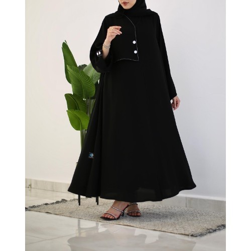 dabule kloshe with white details - dabule klosh abaya  with white details