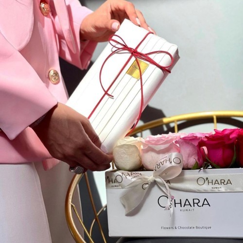 Mix M - Contains box of roses and box of mixed chocolate 250 gm in special Ohara packaging