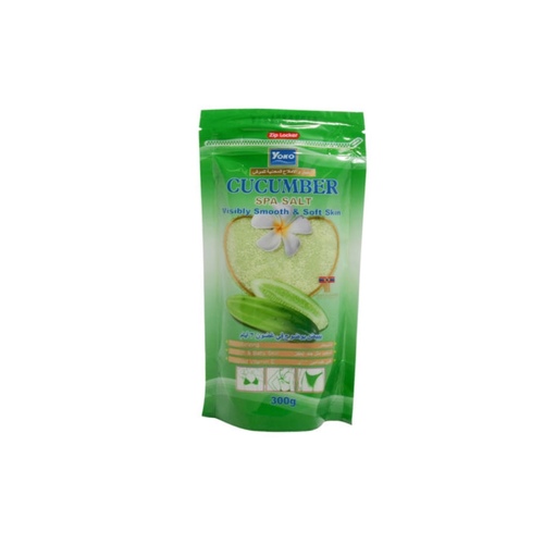 YOKO CUCUMBER SPA SALT 300G - يستعمل ملح سبا للحمام من اجل تبييض الجلد وهو غنى بفيتامين اى ومستخلص عشبى وبودرة اعشاب مع فوائد الاملاح الطبيعية.