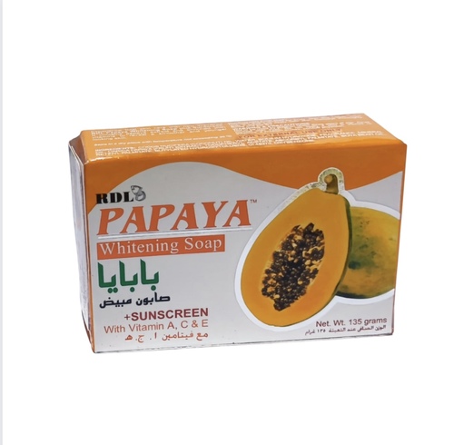 RDL Kuwait - Rdl Papaya Whitening Soap With Vitamin A , C , E (135 G) - Skin Whitening Soap with Vitamin A, C & E Specially formulated with Papaya Extracts Conditions, Moisturizes and Refreshes All Skin Types 
 Experience complete skin care with the new and improved RDL Papaya Whitening Soap plus Sunscreen. It contains Papaya extract and is rich in vitamins to reveal smoother and younger looking skin. 
 Directions for use: Use as a shower soap. Leave on for 3 minutes before rinsing.