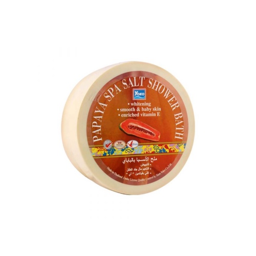 RDL Kuwait - YOKO PAPAYA SPA SALT SHOWER BATH (250 g.) - Spa salt, body scrub, shower cream, papaya formula with papaya extract. Rich in vitamin E, vitamin B3, it gently exfoliates your skin. And help nourish the skin to be smooth, soft, moisturized and look radiant. with a light fragrance that makes you feel relaxed refreshing while taking a shower how to use Pour enough salt on the palm. Scrub on wet skin in a circular motion or use with soap and leave it for about 3 minutes, then rinse.