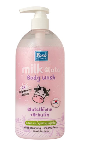YOKO MILK GLUTA BODY WASH - Yoko Milk Gluta Body Wash (Body cleansing products) This shower cream combines the power of whitening with two benefits of Alpha Arbutin and Glutathione to help brighten and even out skin tone, while also providing moisture with Milk Protein and Vitamin E. The soft foam helps deeply cleanse, leaving your skin feeling clean and refreshed.