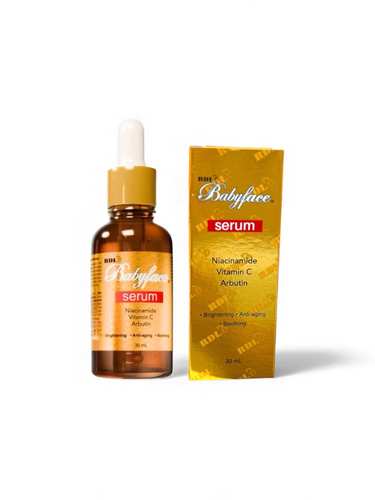 Rdl babyface serum 30ml - مصمم بفيتامين سى والاربوتين ومستخلصات نباتية فهو يهدىْ ويرطب ويفتح ويقلل من علامات الشيخوخة مما يساعدك على الحصول على بشرة مغذاه وشابة ومشرقة مع كل قاطرة&nbsp; 
 
 طريقة الاستخدام نظفى وجهك باستخدام غسول الوجه بيبى فيس ضعى بضع قطرات من سيروم البيبي فيس بلطف على وجهك ورقبتك استخدمى حركات تصاعدية وخارجية لامتصاص افضل يمكن استخدامه ليلا ونهارا