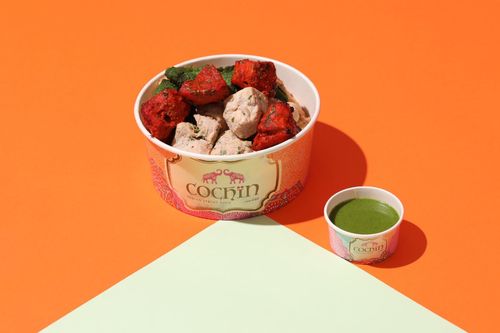 Chicken Mix Grills - three
types of chicken Hiryali, Malai, Tandoori, comes with chutney dip and naan
bread450Kcal