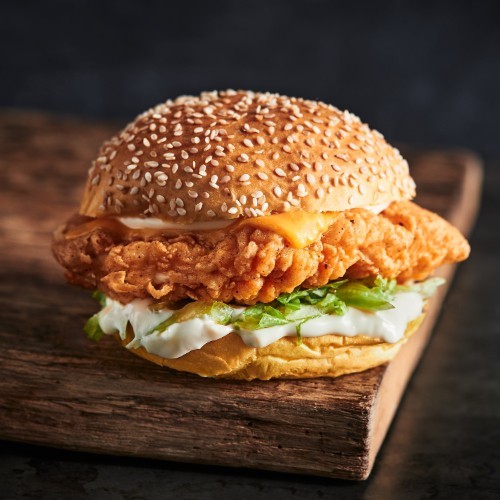 Bad Chicken - Sesame potato bun,chicken breast, lettuce,lemon sauce, cheddar cheese