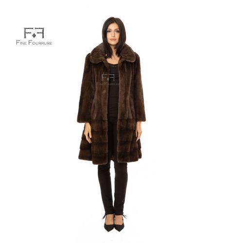 Jacket With Mink Fur - Length 97cm - 0707 - Brown