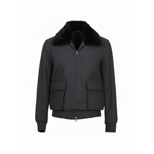 Fabric Jacket  With Cotton  Lining And High Neck With Rex Rabbit - 023 - 35