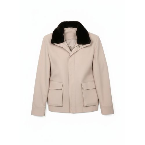 Fabric Jacket  With Cotton  Lining And High Neck With Rex Rabbit - 022 - 26