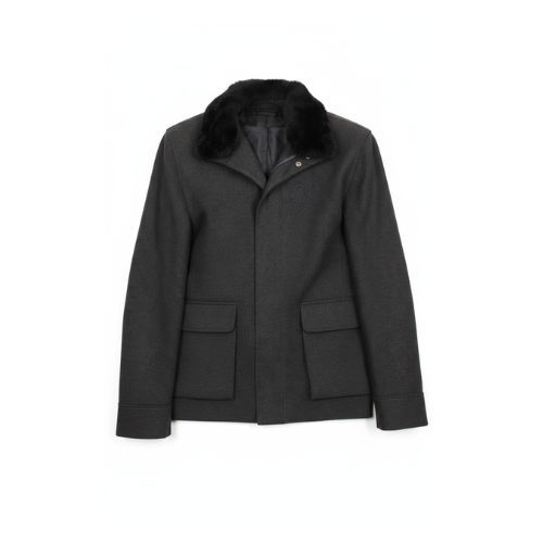 Fabric Jacket  With Cotton  Lining And High Neck With Rex Rabbit - 022 - 35