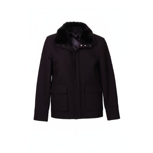 Fabric Jacket  With Cotton  Lining And High Neck With Rex Rabbit - 022 - 9