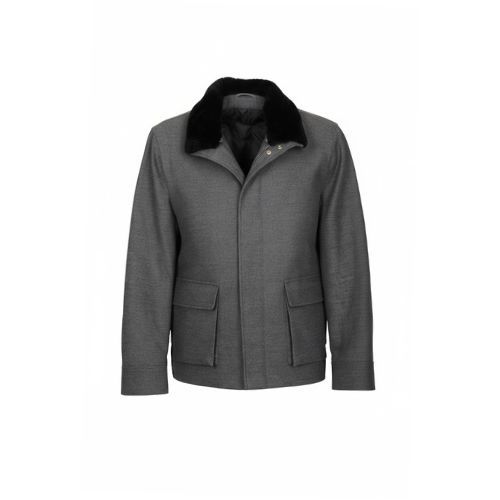 Fabric Jacket  With Cotton  Lining And High Neck With Rex Rabbit - 022 - 6