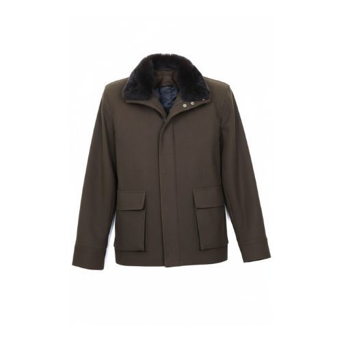 Fabric Jacket  With Cotton  Lining And High Neck With Rex Rabbit - 022 - 12