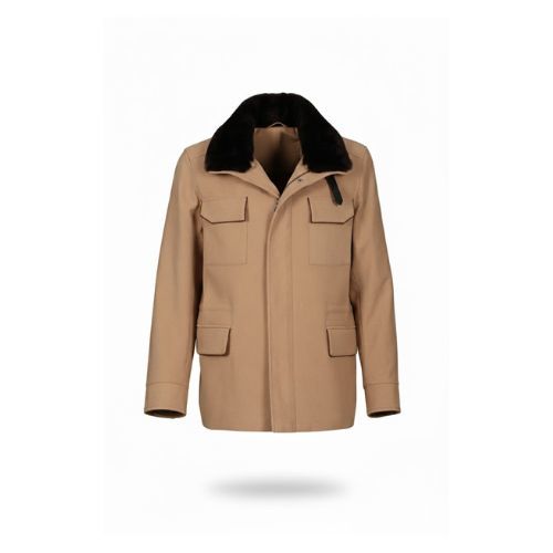 Fabric Jacket  With Cotton  Lining And High Neck With Rex Rabbit - 026 - 15