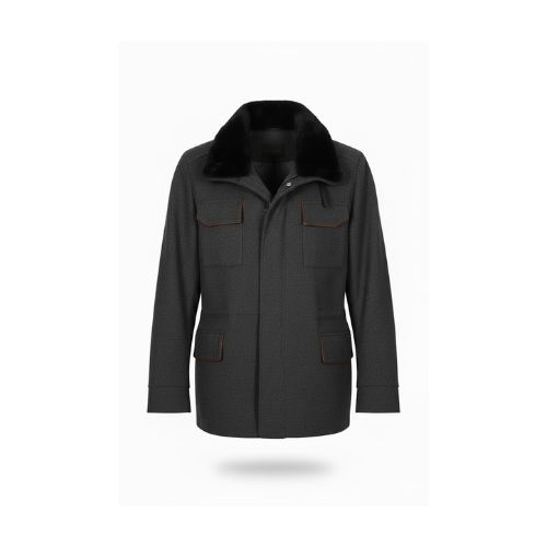 Fabric Jacket  With Cotton  Lining And High Neck With Rex Rabbit - 026 - 35