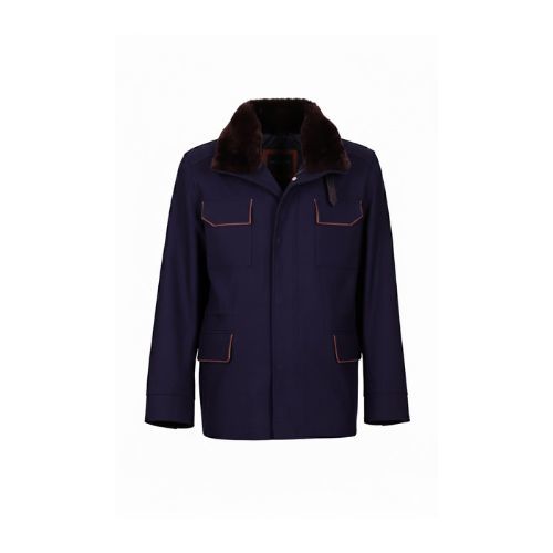 Fabric Jacket  With Cotton  Lining And High Neck With Rex Rabbit - 026 - 8