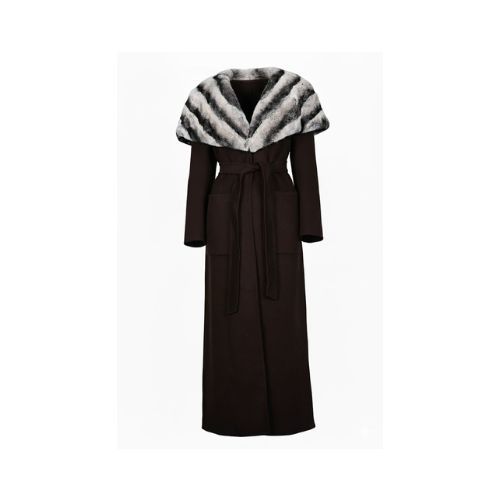 Cashmere Jacket With Rex Rabbit Fur Cape And Styled Chinchilla Argentina-135cm - 02288 - Brown