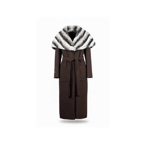Cashmere Jacket With Rex Rabbit Fur Cape And Styled Chinchilla Argentina 115cm - 02299 - Brown