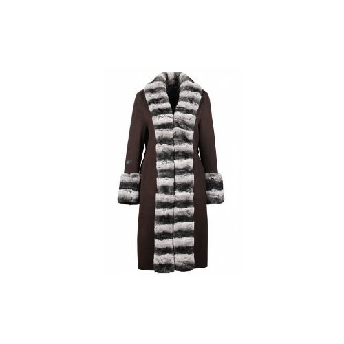 Cashmere Jacket W/ Straight Line Rex Rabbit Fur & Styled Chinchilla Argentina 100cm -04444-Brown