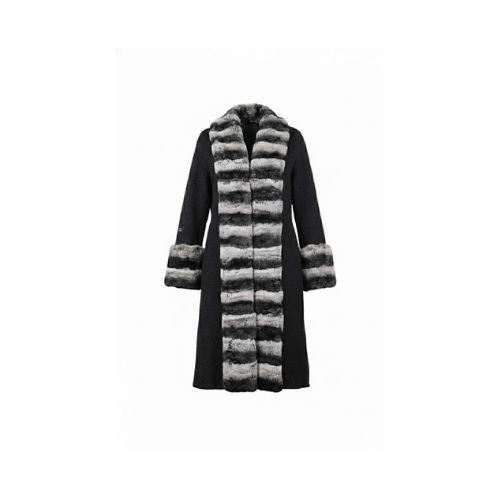 Cashmere Jacket W/ Straight Line Rex Rabbit Fur & Styled Chinchilla Argentina 100cm -04444-Black