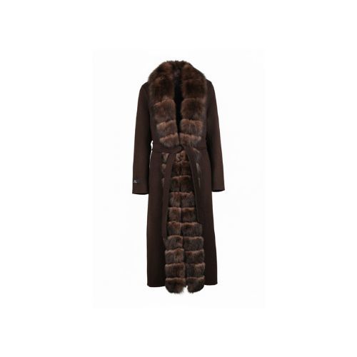 Cashmere Jacket With Fox Fur Straight Line 115cm - 04477 - Brown