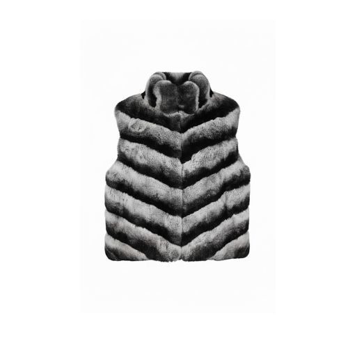 Vest With Rex Rabbit Fur - Length 55cm - 0205 - Black