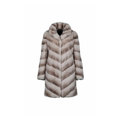 Classic Jacket With Rex Rabbit Fur - Length 85cm - 0209 - Beige